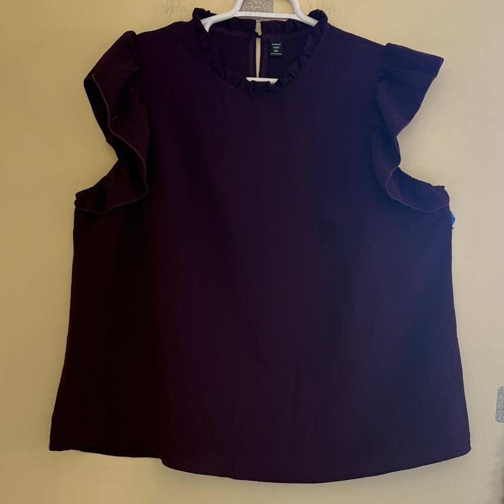 SHEIN Curve Plum Ruffle Cold-Shoulder Blouse Women’s 3 XL